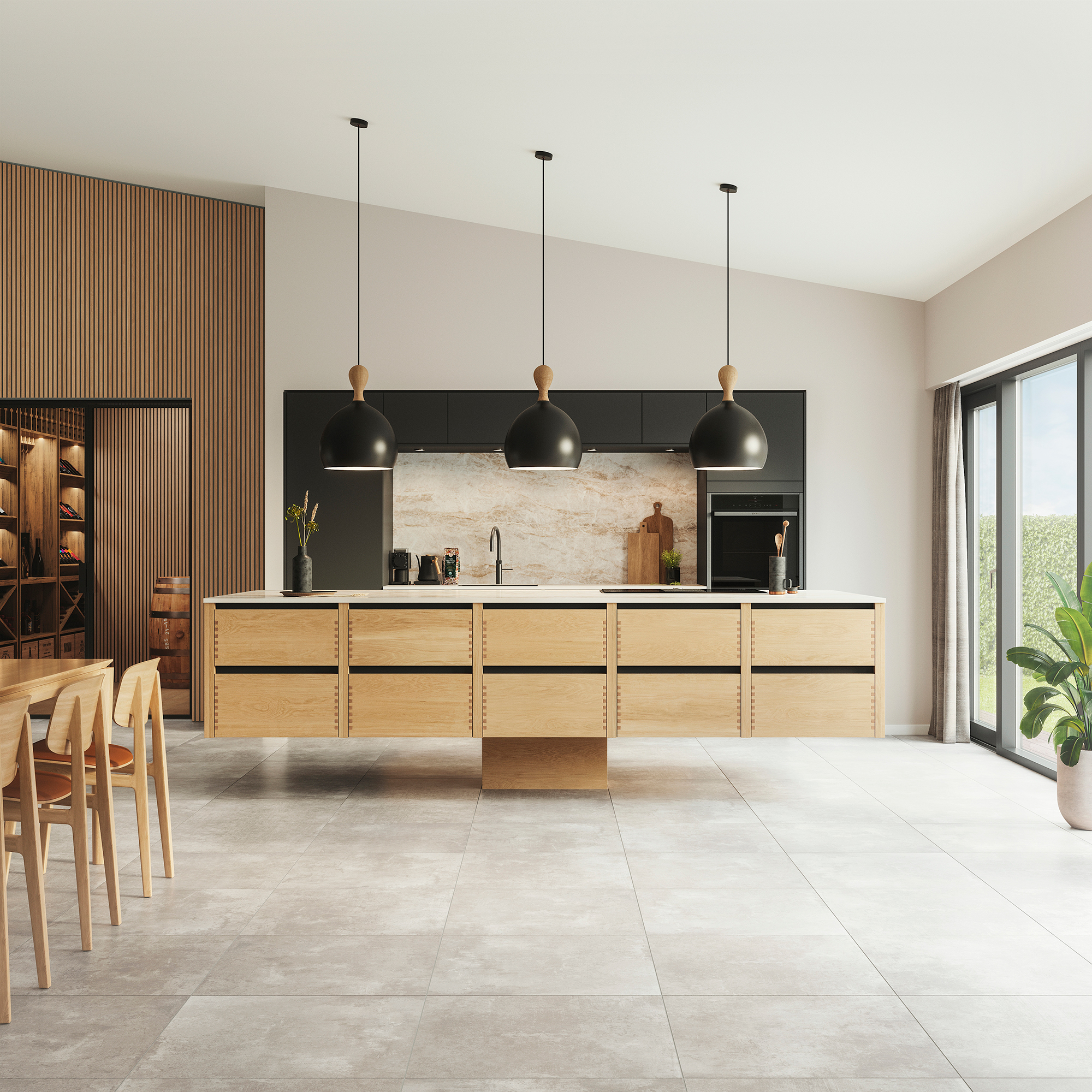 Silk by Designa kjøkken i svart kombinert med Nature by Designa fingerfrest