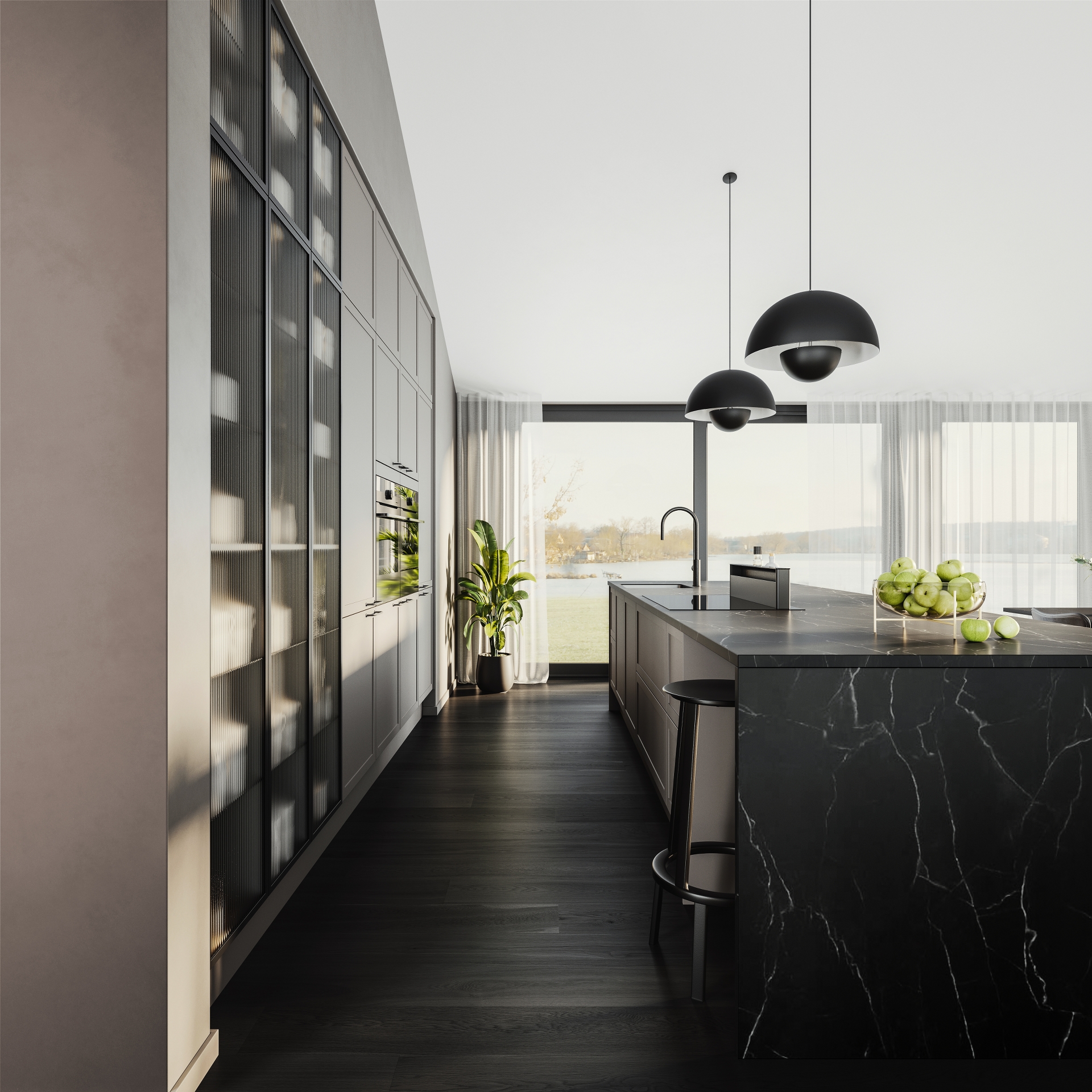 Classic by Designa sandramme og vitrineskap med riflet glass og svart ramme