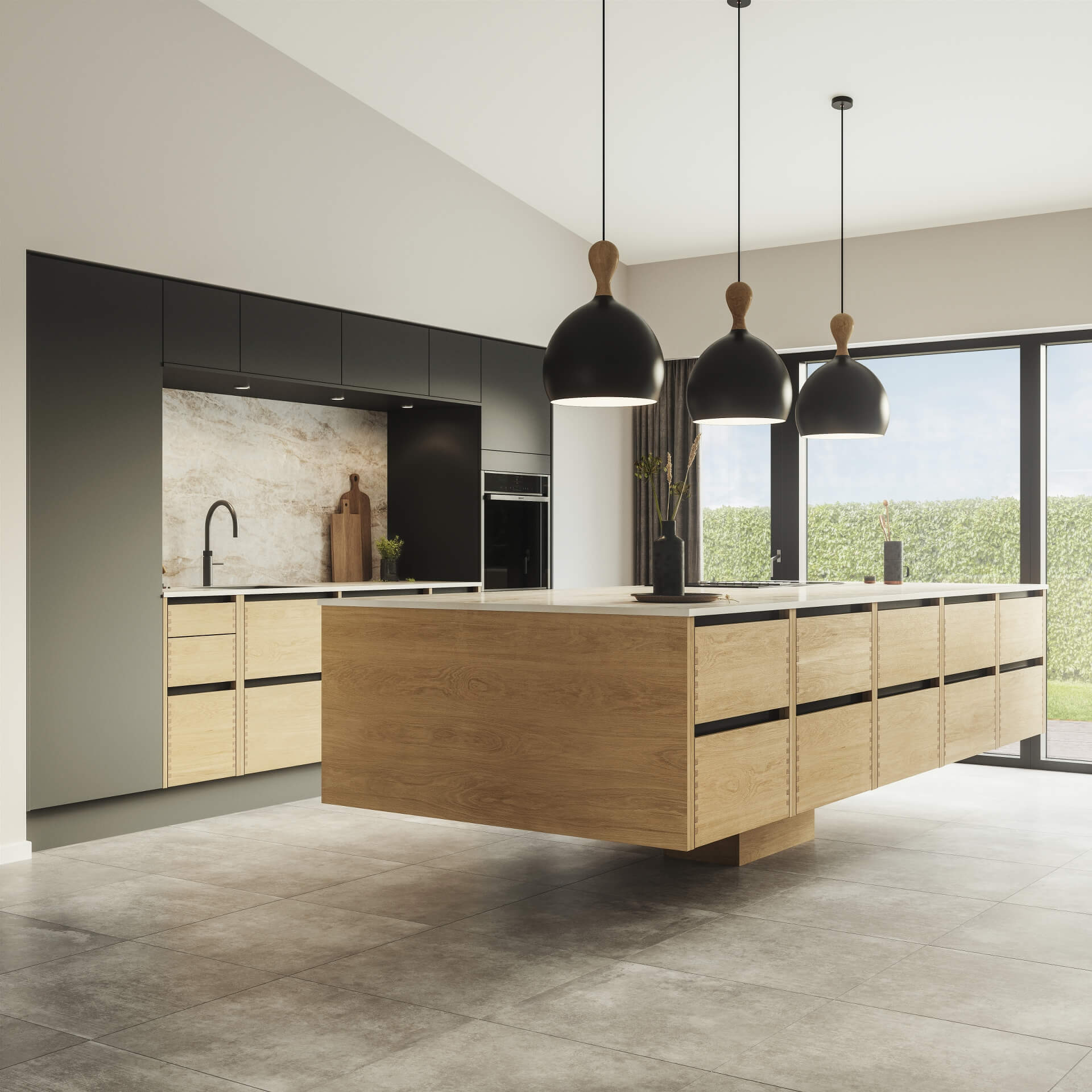 Silk by Designa kjøkken i svart kombinert med Nature by Designa fingerfrest