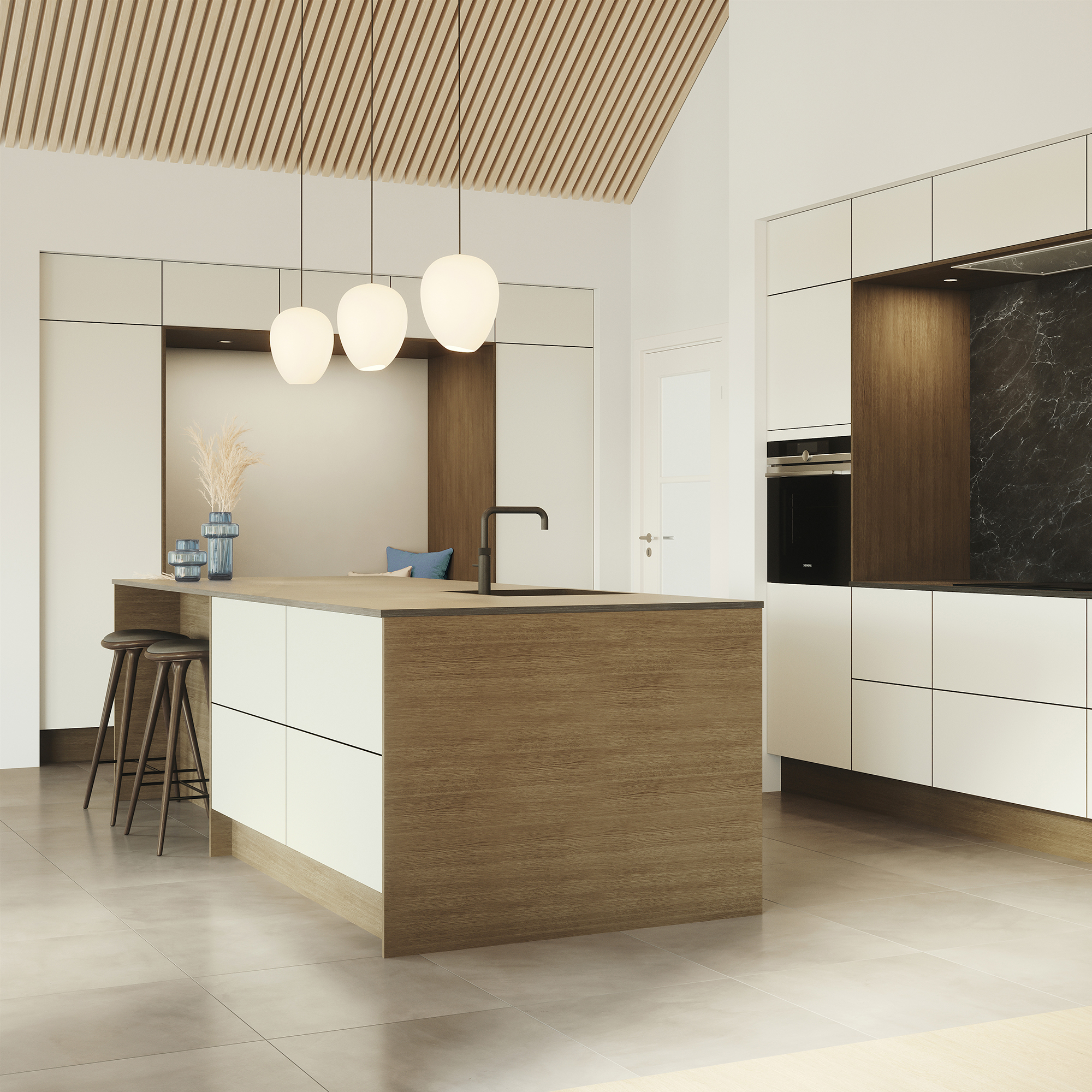 Nature by Designa køkken i beige linoleum og brun eg