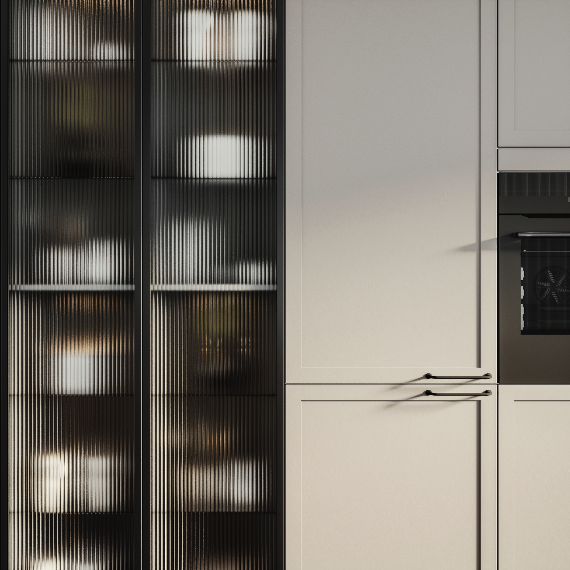 Classic by Designa sandramme og vitrineskap med riflet glass og svart ramme