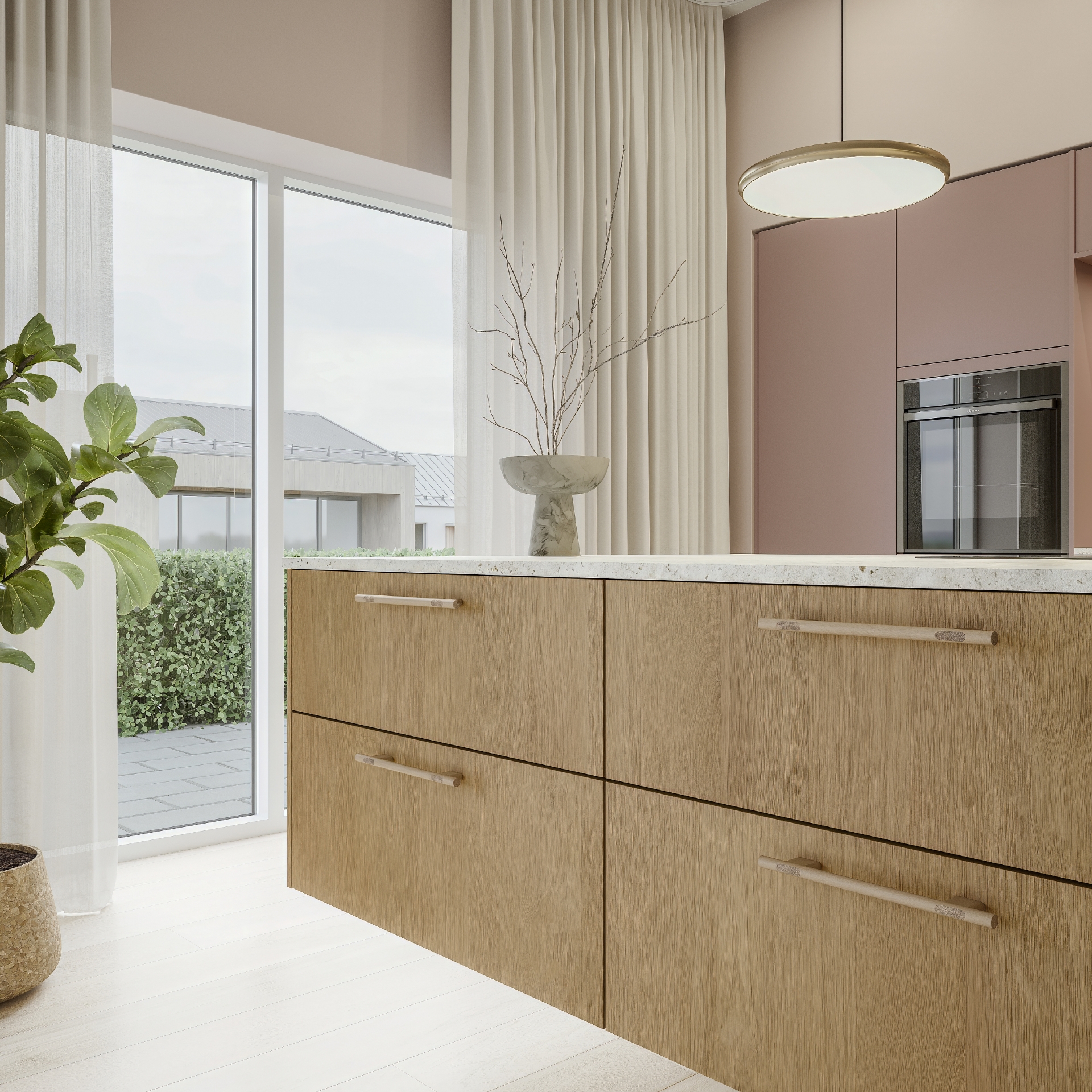 Color by Designa kjøkken i rosa og Nature by Designa natur eik