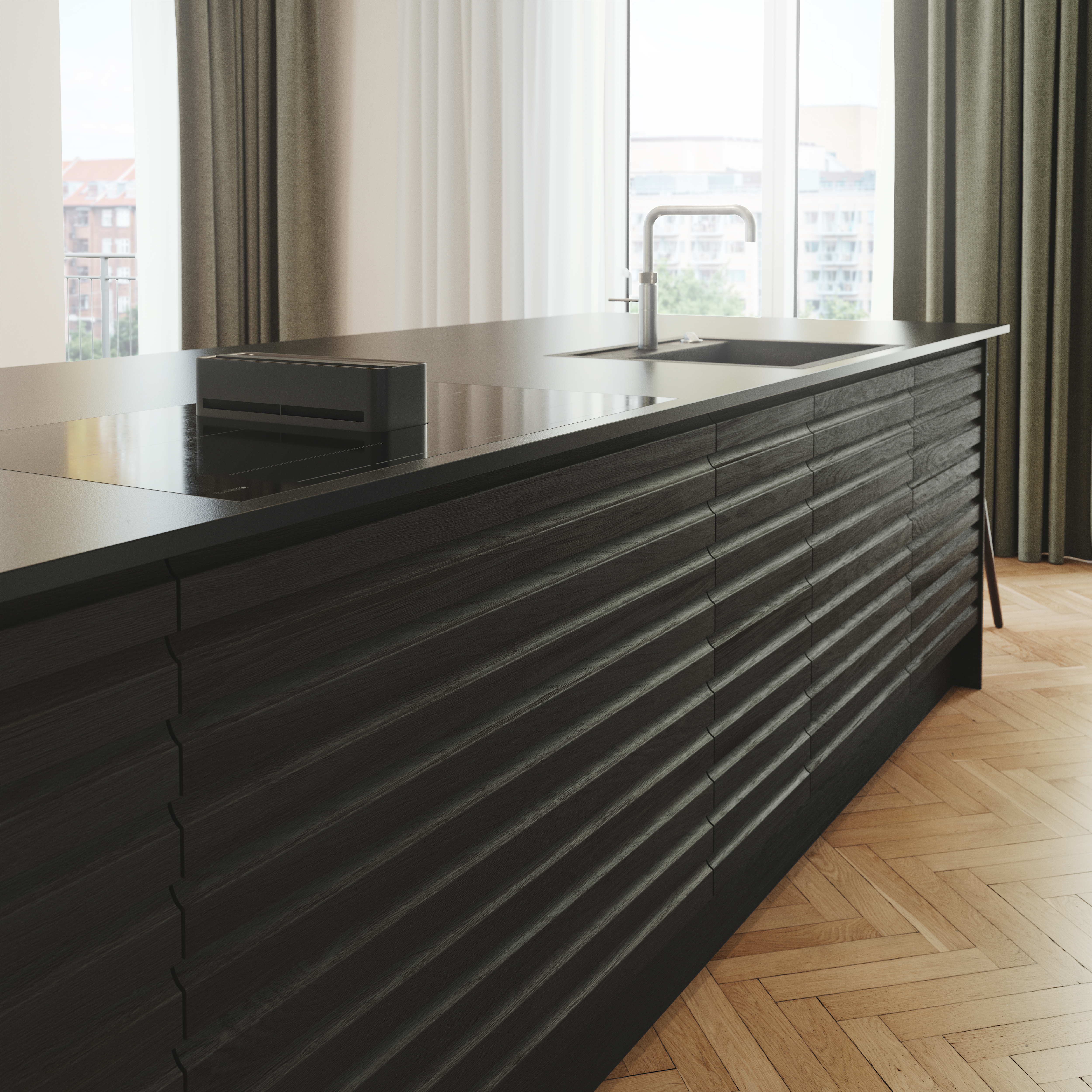 Nature by Designa kjøkken i rustikk mørk eik lameller