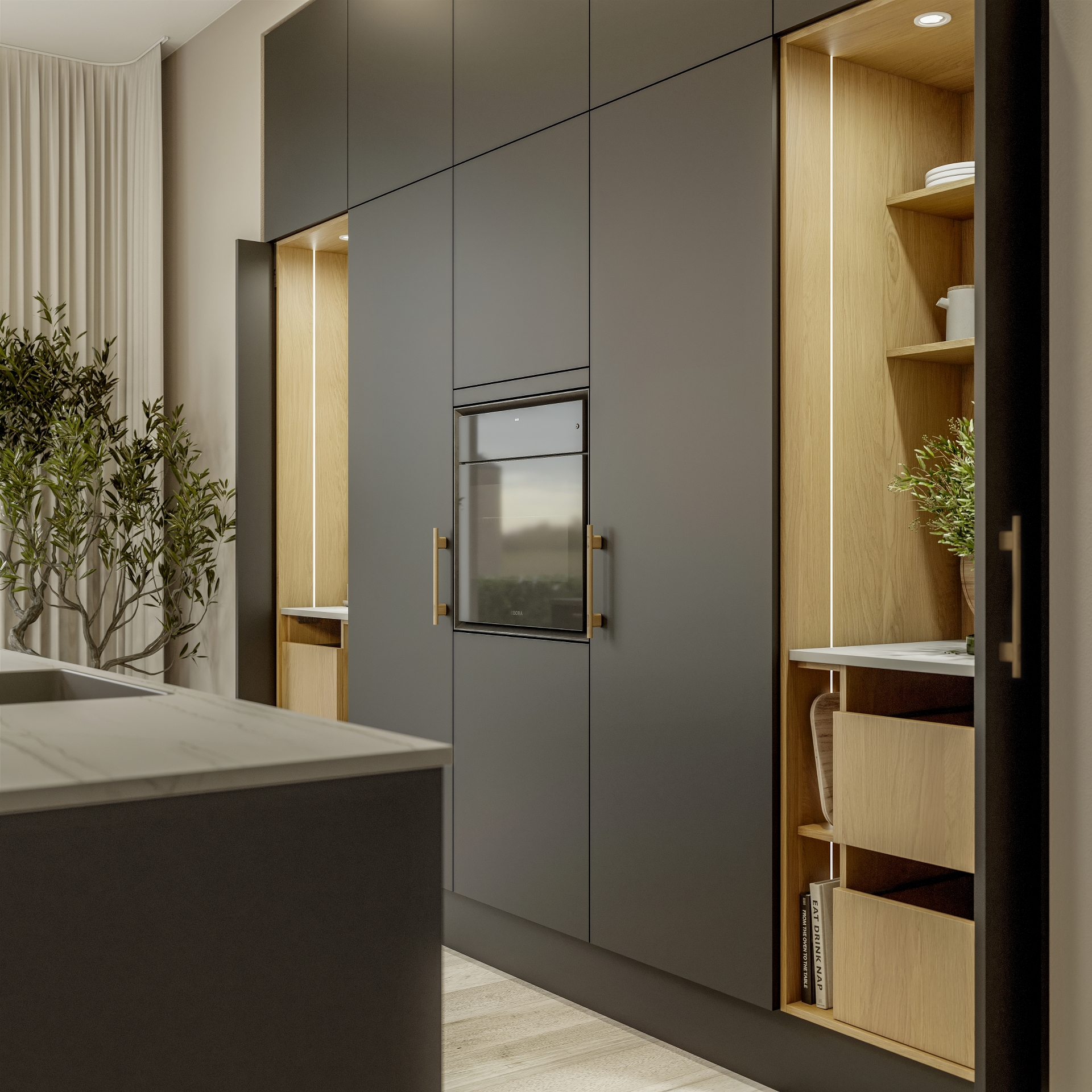 Nature by Designa kjøkken rustikk natur eik og Color by Designa antrasitt