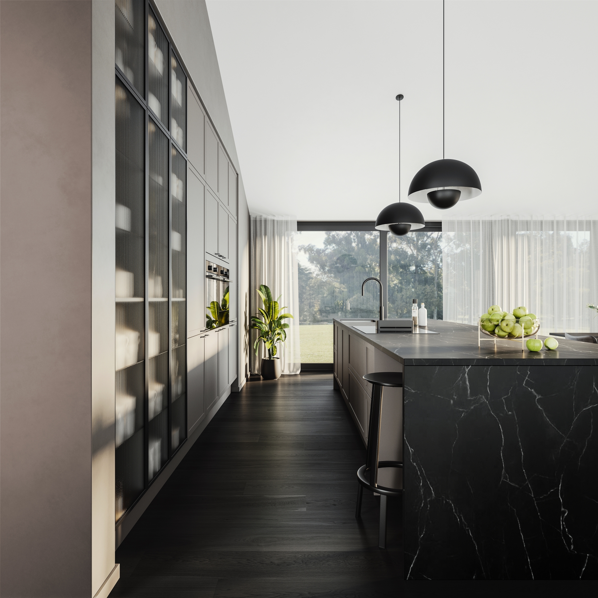 Classic by Designa sandramme og vitrineskap med riflet glass og svart ramme